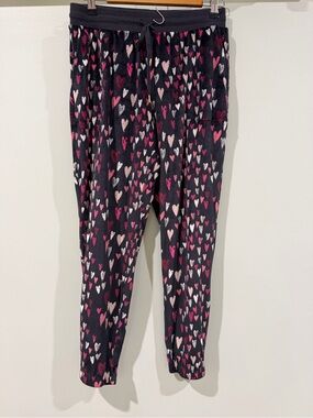 Essentials Girls' Black Joggers with Pink & White Heart Print
